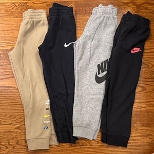 Nike Kids Sweatpants bundle- Tan, 2 Black, Gray- all size 7